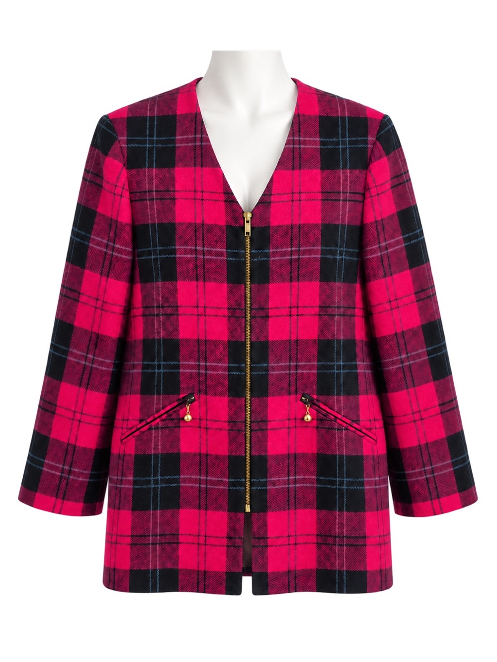 Size 12 Studio J Vintage Virgin Wool Red Plaid Longline Jacket Canada